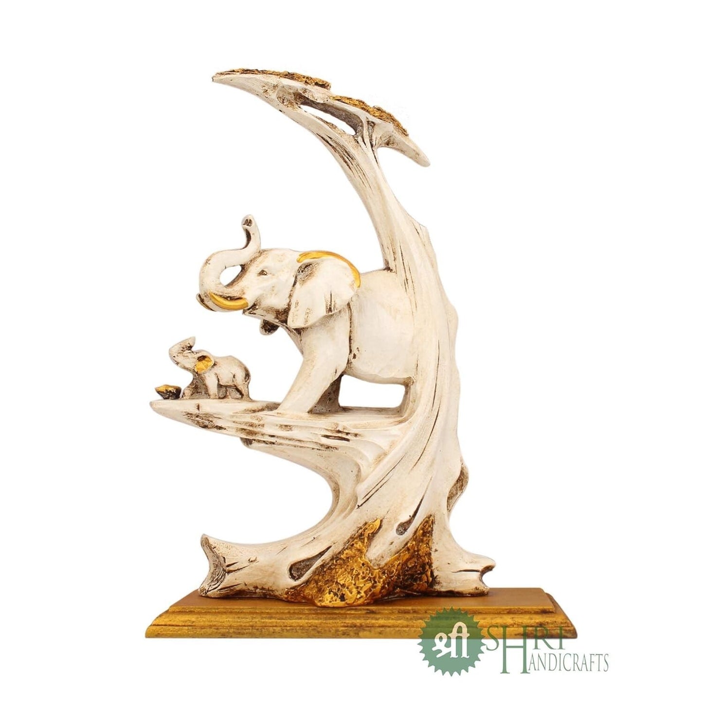 Polyresin Elephant Statue with Tree and Baby Idol Figurine Gifts for Home Decor