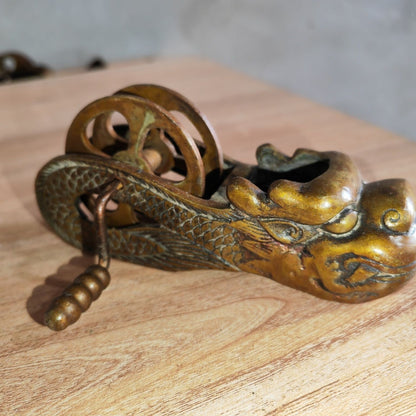 Vintage Brass Dragon Carpentry Ink Line Tool Chinese Antique Measuring Tool
