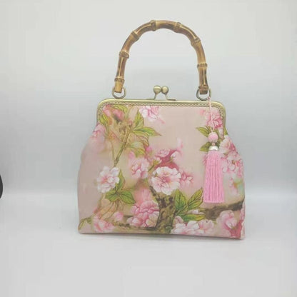 Lock Shell Bags Wood Vintage Flowers Chain Shoulder Crossbody Bag Tote Handbag