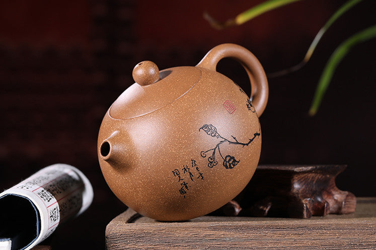 220ml Chinese Yixing Zisha Clay Pottery Handmade Flower Xishi Tea Pot Teapot