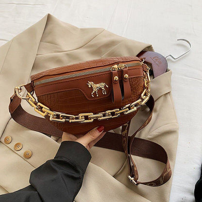 Thick Chain Waist Bag Women Leather Fanny Chest Bag Belt Shoulder Crossbody Bags