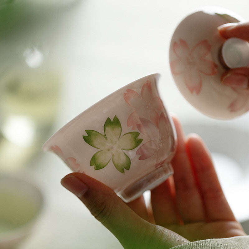 Boutique Handpainted Gaiwan Under Glaze Porcelain Tureen Covered Bowl Floral Lid