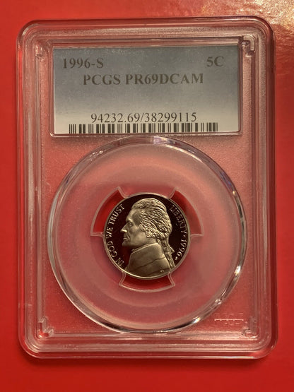 1996 S 5C President Thomas Jefferson Nickel Proof PCGS PR69DCAM GEM Coin LIBERTY