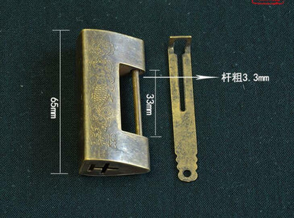 Antique Chinese Ancient Copper Lock Hanging Box Lock Bolt Padlock Carving Fish