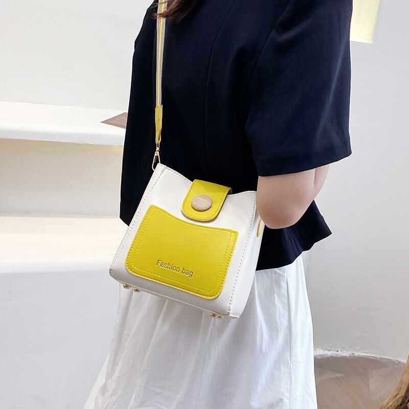Small Bucket Shoulder Bag Synthetic Leather Messenger Bag Crossbody Bags Casual