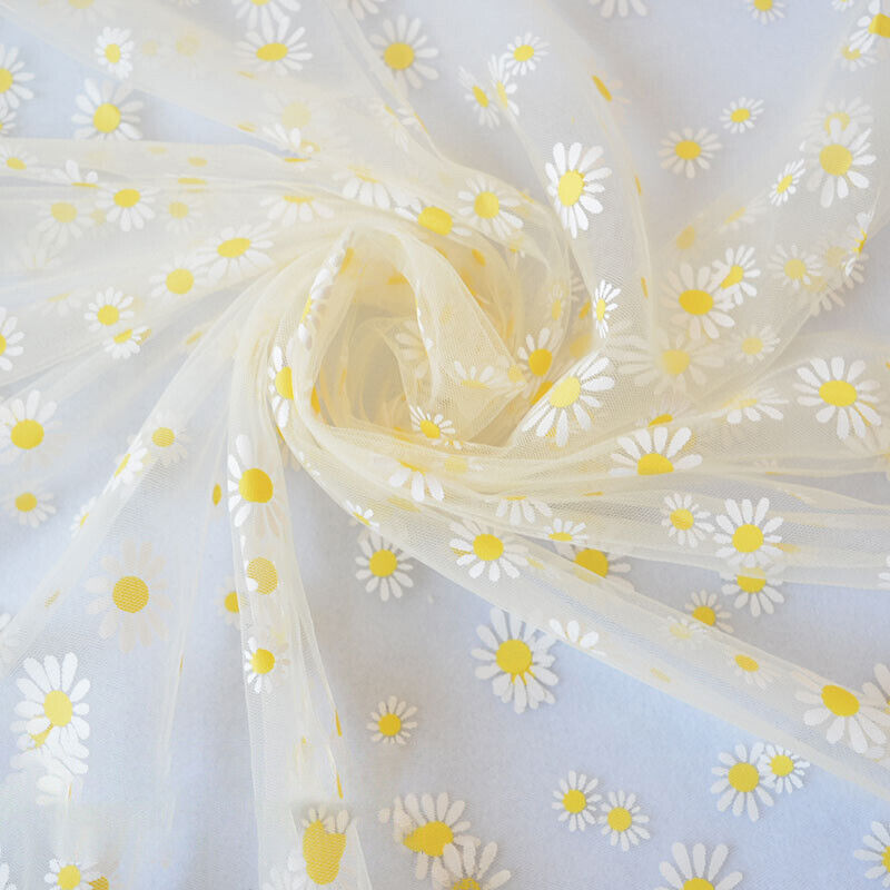 Floral Daisy Gauze Mesh Fabric Transparent Chiffon DIY Sweet Dress Blouse Bags