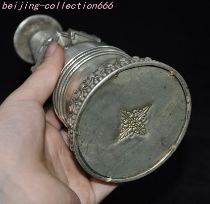 6.4'' Tibet Tibetan Silver Buddhism Temple Buddha Stupa Pagoda Tower Statue