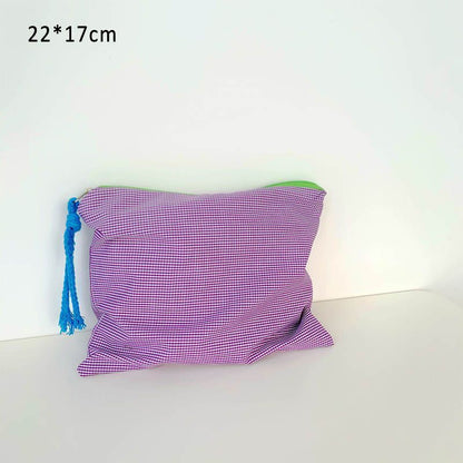 Plaid Cosmetic Bags Multipurpose Toiletry Cotton Zipper Pouch Travel Makeup Bag