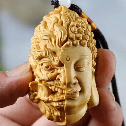 Devil Satan Buddha Deity Head Carved Solid Wood Man Carved Statue Decoration
