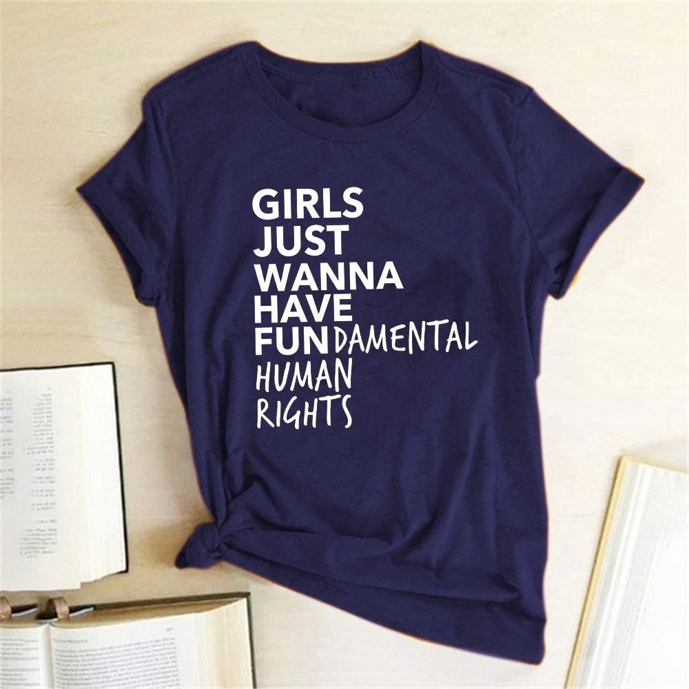 Woman T Shirt Fundamental Right Letter Print Short Sleeve Tops Tee Casual Cotton