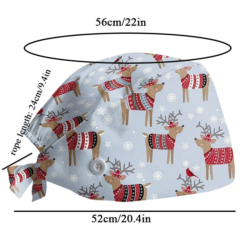 Printed Surgical Cap Adjustable Nurse Cap Baotou Cap Surgical Cap Christmas Hat