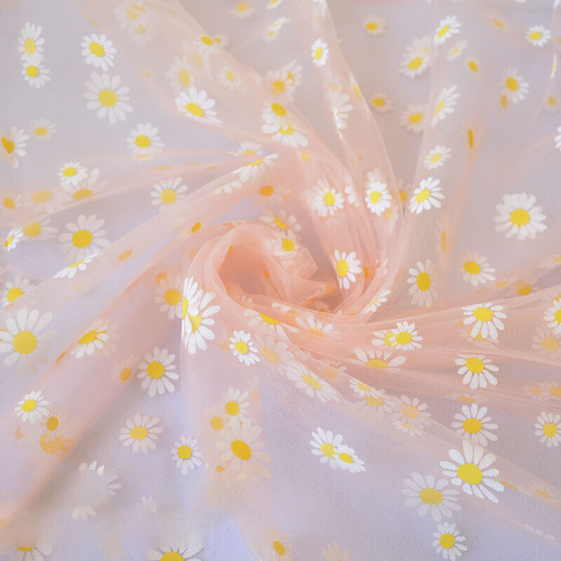Floral Daisy Gauze Mesh Fabric Transparent Chiffon DIY Sweet Dress Blouse Bags