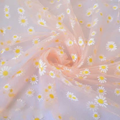Floral Daisy Gauze Mesh Fabric Transparent Chiffon DIY Sweet Dress Blouse Bags