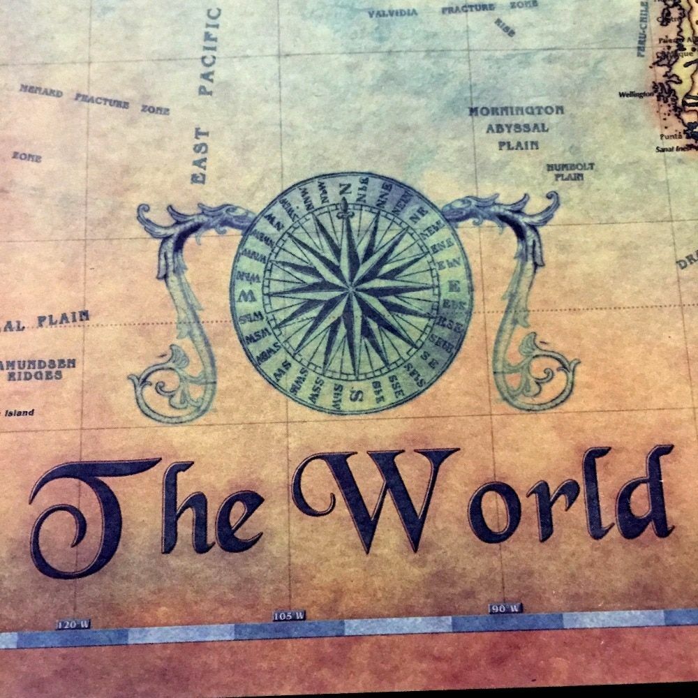 Nautical Ocean Sea world map Retro old Art Paper Painting Home Decor Sticker