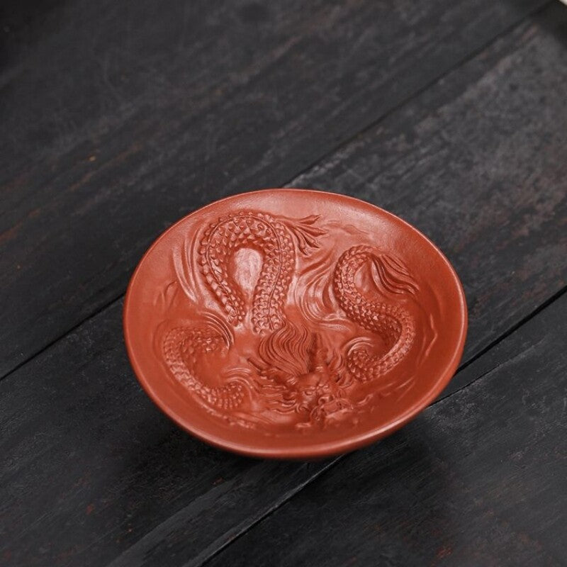 Handmade Tea Cup Dragon Carved Master Cup Real Yixing Zisha Purple Clay 50ml Cup
