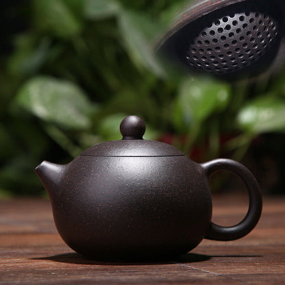 6.8oz Handmade Tea Pot Yixing Zisha Clay Master Xishi Pot Basket Infuser Holes
