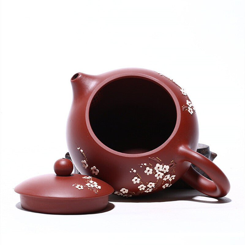 Handmade Wintersweet Floral Relief Marked Tea Pot Real Yixing Zisha Xishi Pot