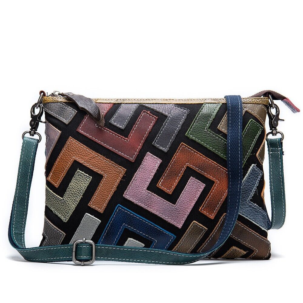 Real Leather Colorful (random) Patchwork Women's Sling Shoulder Bag Clutch Bag