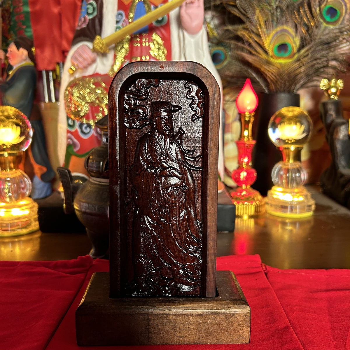 Natural Jujube Wood Carved Lu Dongbin Token Plate Taoism Sage Master Immortal