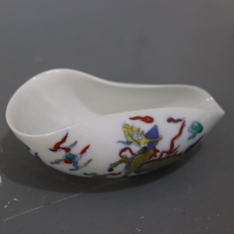 4.3" Chinese Ming Chenghua Blue & White Doucai Porcelain Kylin Design Tea Shovel