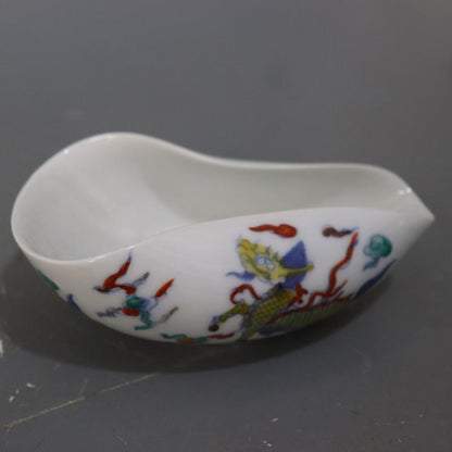 4.3" Chinese Ming Chenghua Blue & White Doucai Porcelain Kylin Design Tea Shovel