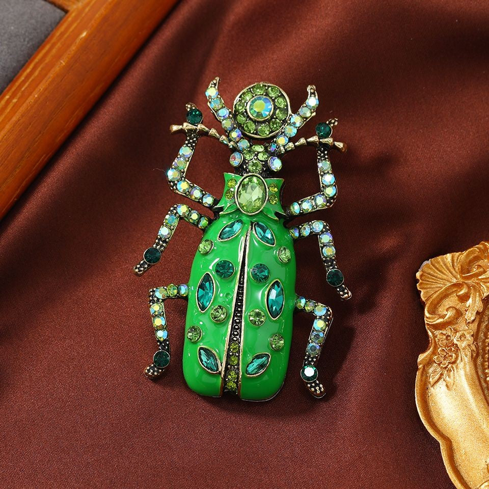 Vintage Scarab Brooch Green Enamel Insect Pin Accessory