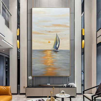 Sailingboat Oil Painting Handmade Canvas Sea Decor Picture Art Handpainted