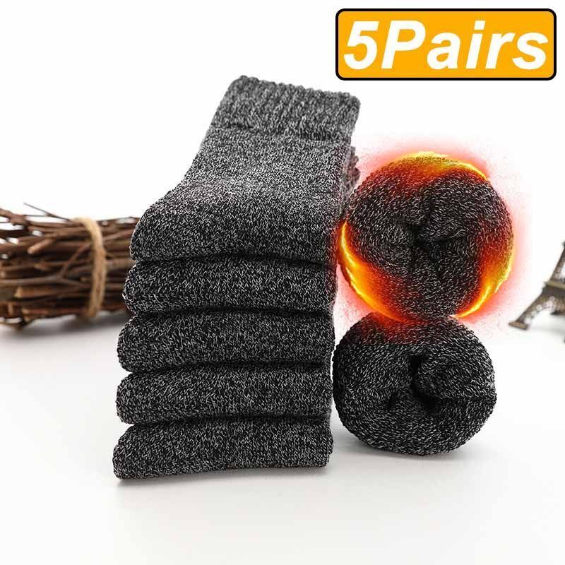 Men Socks 5Pairs Terry Fabrics Winter Woolen Merino Thick Thermal Warm Sportwear