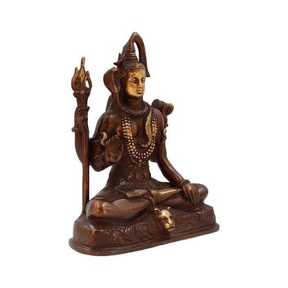 Hindu God Lord Brass Shiva Shiv Sitting with Trishul Idol Statute Figurine