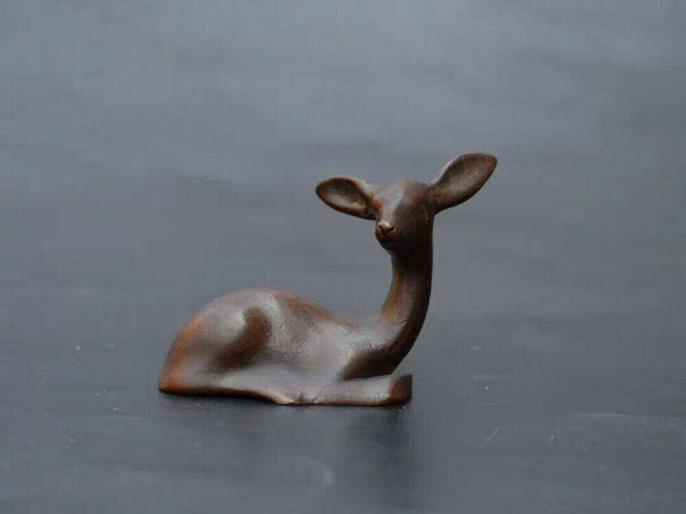 2" Chinese Little Deer Tea Pet Statue Collection Purple Copper Solid