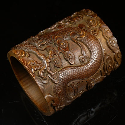 Old Chinese Natural Bamboo Hand Carved Exquisite Dragon Brush Pot Pen Holder