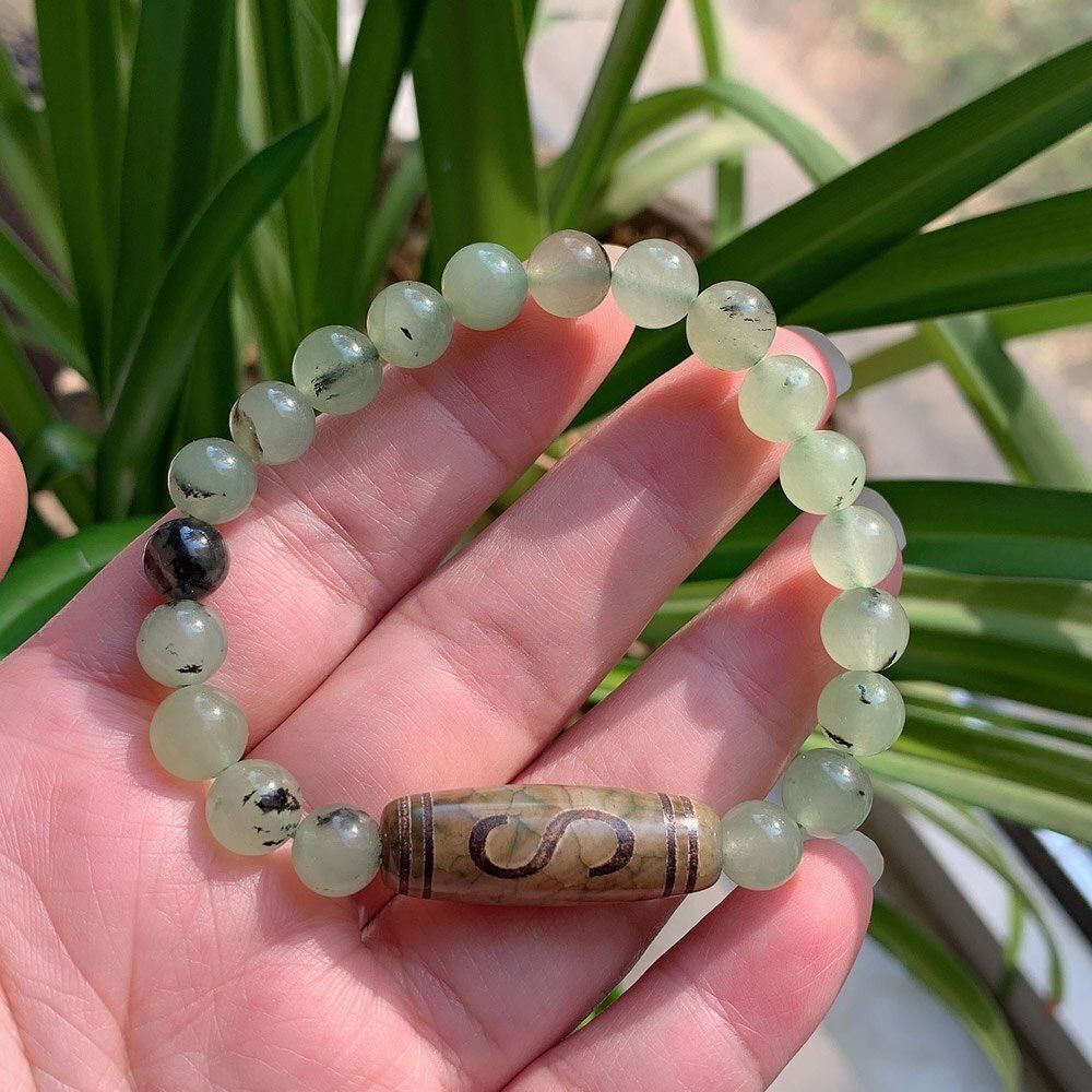 Women Bracelets Tibetan Dzi Agates Fashion Healing Beaded Charms Green Prehnites