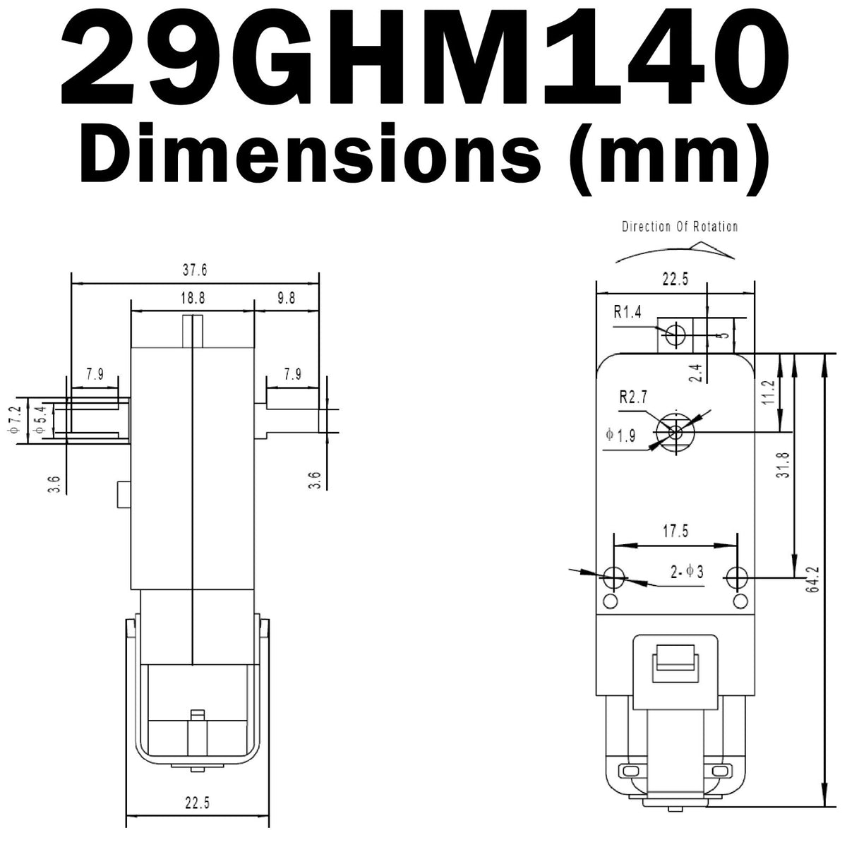2 Pack Dual Shaft Gear Head Motors, 140 RPM @ 4.5V DC, 48:1 Gearbox Ratio
