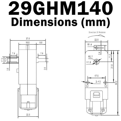 2 Pack Dual Shaft Gear Head Motors, 140 RPM @ 4.5V DC, 48:1 Gearbox Ratio