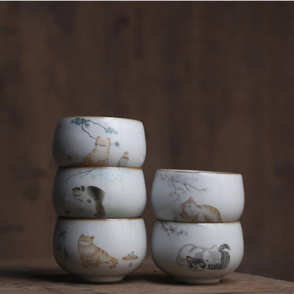 Embersceramic Ceramic Tea Cup Cute Cat Kung Fu Cup 90ml