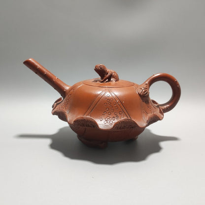 Vintage Chinese Yixing Purple Clay Teapot Zisha Ceramic Lotus Leaf Frog Tea Set