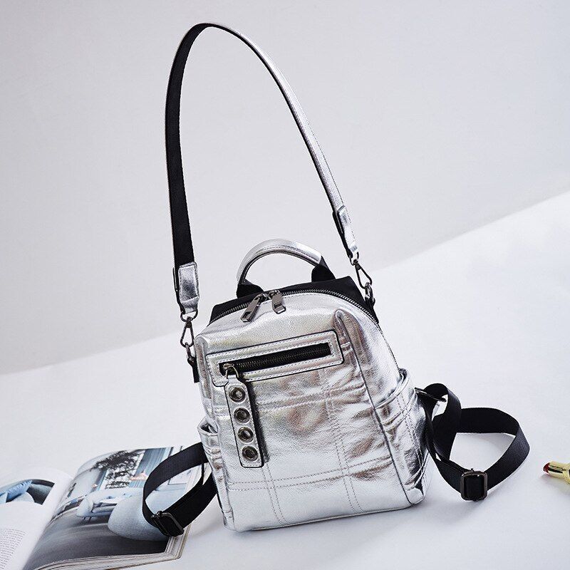 Glitter Backpack Shoulder Bag Multifunction Schoolbag Rucksack Travel Bag Silver