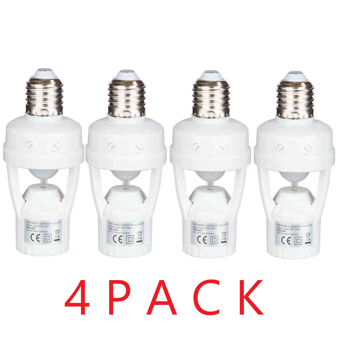 4 Pack E27 LED Light Lamp Bulb Holder Socket Switch Infrared PIR Motion Sensor