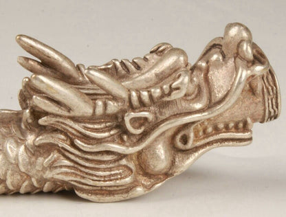 Old Chinese Tibet silver hand-carved dragon smoking pipe f416