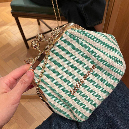Retro Shoulder Messenger Bag Clutch Striped Gold Bag Luxury Little Handbag Green