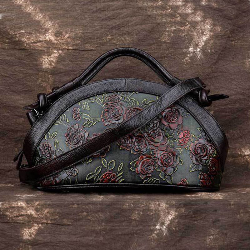 Natural Skin Shoulder Crossbody Tote Handbag Genuine Embossed Leather Retro Bags