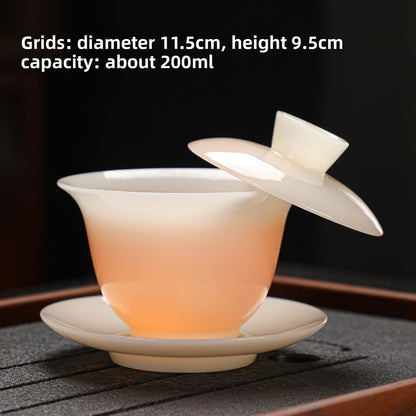 Gaiwan Teacups Jade Ice-type Ceramic Tea Cup 200ml 6.8oz Large Gongfu Tea Set