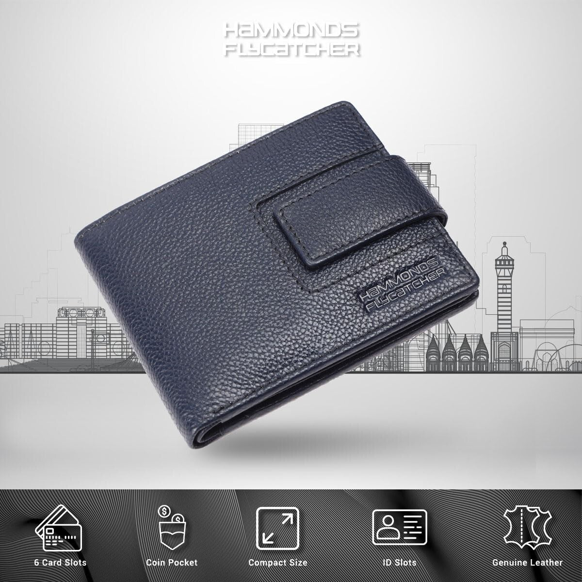 Brand New Authentic RFID Protected Blue BI-Fold Genuine Leather Mens Wallet