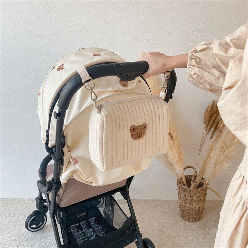 Baby Stroller Bag Baby Beige Zipper Diaper Handbag Mummy Shoulder Bag Traveling