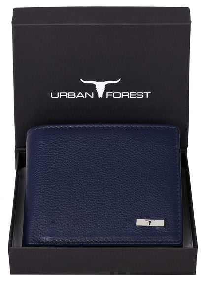NEW BUE/GREY BI-FOLD LEATHER MEN'S WALLET RFID PROTECTION GIFT ITEM