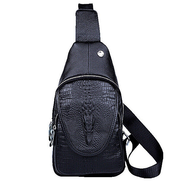 Men's Sling Backpack, 100% Genuine Leather Crocodile Crossbody Chest Bag Daypack