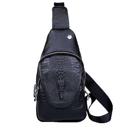 Men's Sling Backpack, 100% Genuine Leather Crocodile Crossbody Chest Bag Daypack