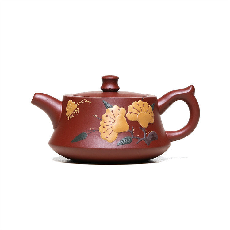 150ml Handmade Tea Pot Floral Relief Carved Real Yixing Zisha Dahongpao Clay Pot