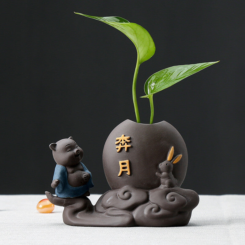 Creative Vase Decoration Small Size Yixing Zisha Purple Clay Pig Statue Tea Pet