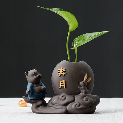 Creative Vase Decoration Small Size Yixing Zisha Purple Clay Pig Statue Tea Pet